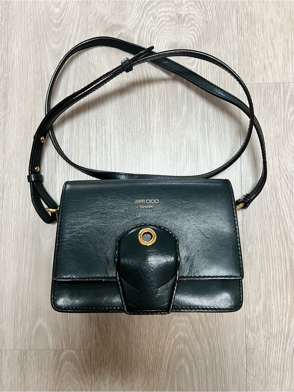 Jimmy Choo London Green Leather Crossbody Bag Gold Hardware